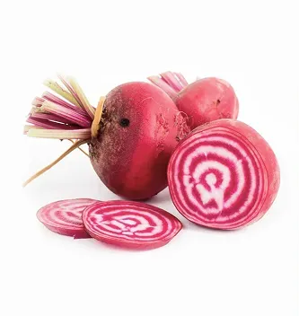 <strong>Chioggia</strong>: <br>An Italian variety with alternating red and white circles, “candy-striped” beets.